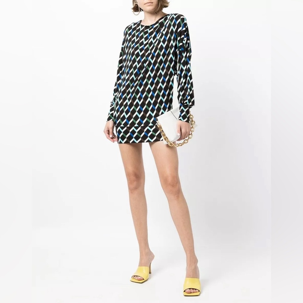 DVF Diane von Furstenberg Reese Knit  geometric print dress Tunic L LARGE NEW